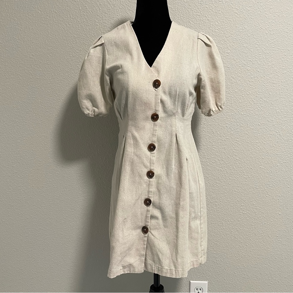 Zara Cream Button-Front Mini Dress